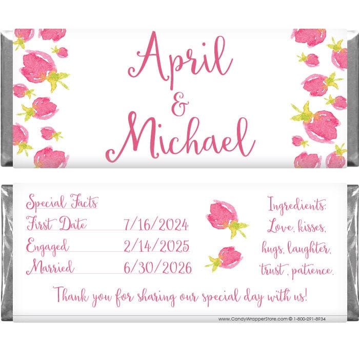 WA333 - Watercolor Rosebuds Wedding Candy Bar Wrapper Watercolor Rosebuds Wedding Candy Bar Wrapper Wedding Favors WA333