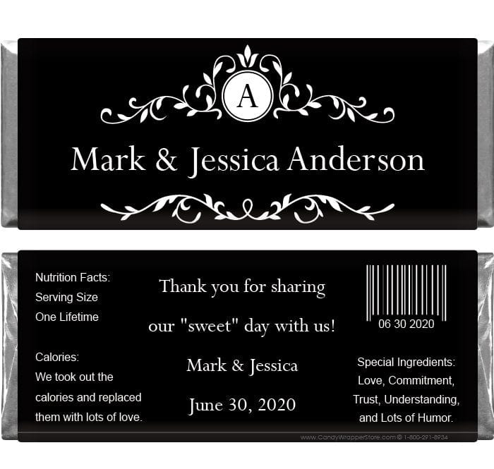 WA349 - Elegant Swirl Monogram Wedding Candy Bar Wrappers Elegant Swirl Monogram Wedding Candy Bar Wrappers Wedding Favors WA349