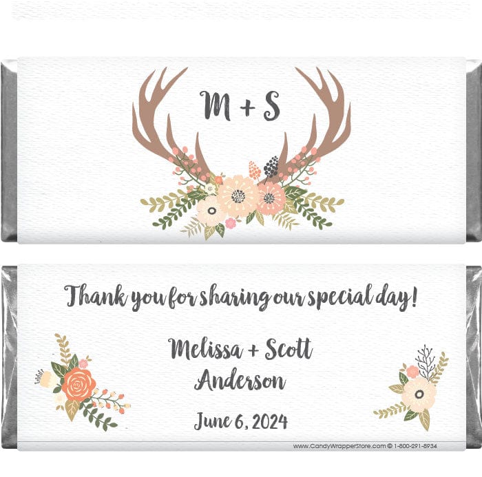 WA351 - Wedding Antlers and Initials Candy Bar Wrappers Wedding Antlers and Initials Candy Bar Wrappers Wedding Favors WA351