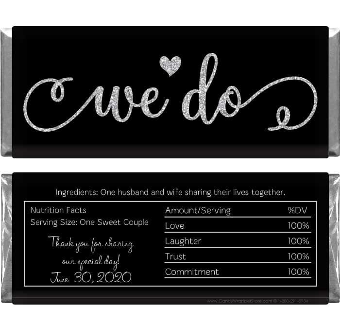 WA357 - We Do Silver or Gold Glitter Wedding Candy Bar Wrappers We Do Silver or Gold Glitter Wedding Candy Bar Wrappers Wedding Favors WA357