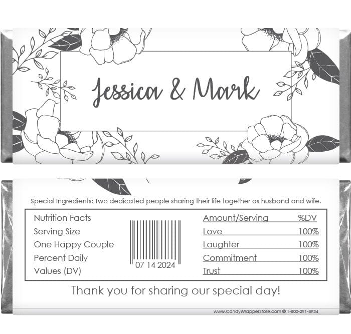 WA359 - Elegant Floral Wedding Candy Bar Wrapper Elegant Floral Wedding Candy Bar Wrapper Wedding Favors WA359
