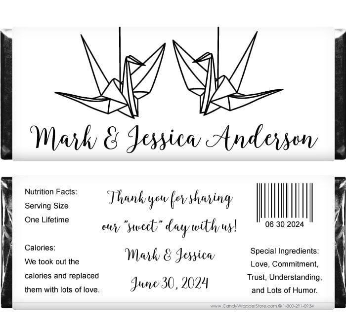 WA360 - White Origami Paper Cranes Wedding Candy Bar Wrapper White Origami Paper Cranes Wedding Candy Bar Wrapper Wedding Favors WA360