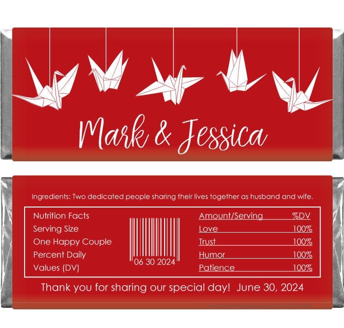 WA361 - Hanging Origami Paper Cranes Wedding Candy Bar Wrapper White Origami Paper Cranes Wedding Candy Bar Wrapper Wedding Favors WA361