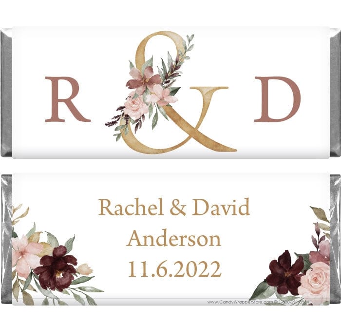 WA368 - Floral Ampersand Watercolor Wedding Candy Bar Wrapper Floral Ampersand Watercolor Wedding Candy Bar Wrapper Wedding Favors WA368