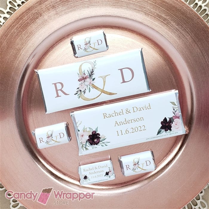 WA368 - Floral Ampersand Watercolor Wedding Candy Bar Wrapper Floral Ampersand Watercolor Wedding Candy Bar Wrapper Wedding Favors WA368