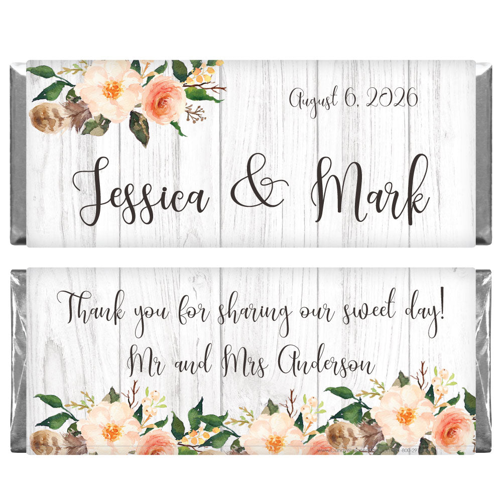 WA374 - Rustic Woodgrain Floral Wedding Candy Bar Wrapper Rustic Woodgrain Floral Wedding Candy Bar Wrapper Wedding Favors WA374