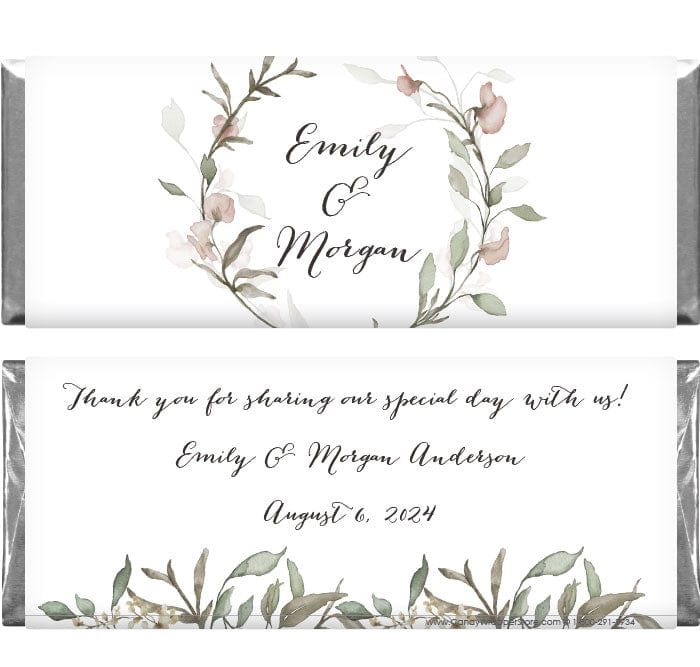 WA376 - Romantic Wreath Wedding Candy Bar Wrapper Romantic Wreath Wedding Candy Bar Wrapper Wedding Favors WA376
