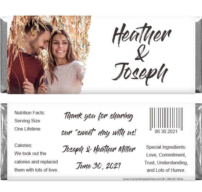 WA379photo - Torn Edge Wedding Candy Bar Wrapper with Photo Torn Edge Wedding Candy Bar Wrapper with Photo Wedding Favors WA379