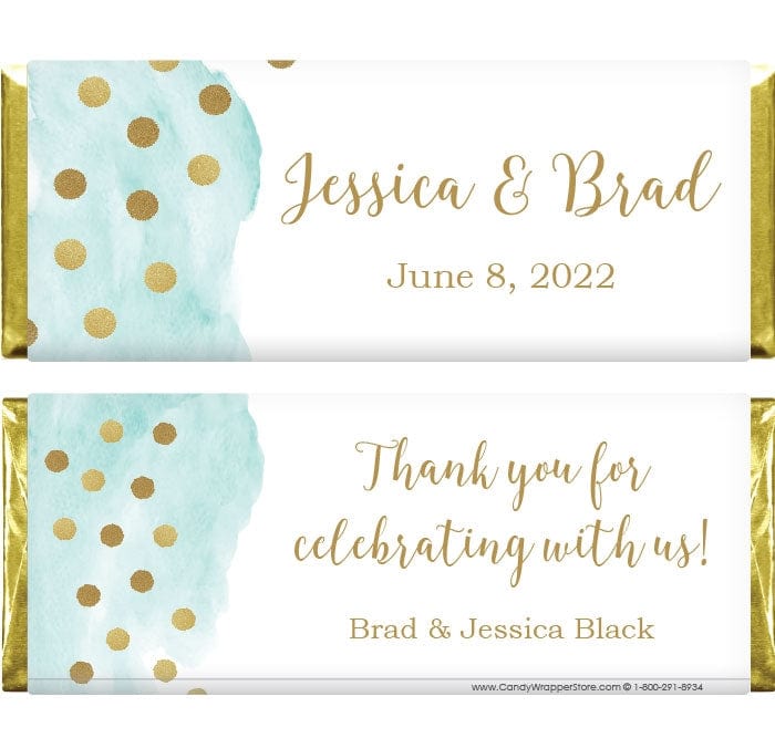 WA382 - Golden Dots Watercolor Wedding Candy Bar Wrapper Golden Dots Watercolor Wedding Candy Bar Wrapper Wedding Favors WA382