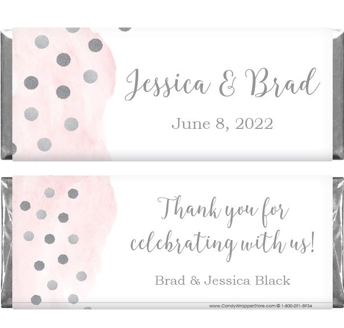 WA382 - Silver Dots Watercolor Wedding Candy Bar Wrapper Silver Dots Watercolor Wedding Candy Bar Wrapper Wedding Favors WA382