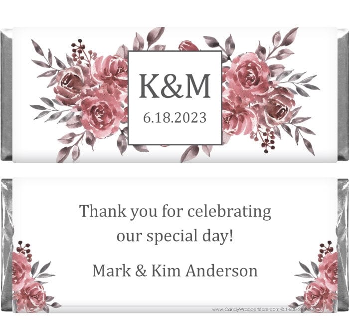 WA385 - Rustic Floral Monogram Wedding Candy Bar Wrapper Rustic Floral Monogram Wedding Candy Bar Wrapper Wedding Favors WA385