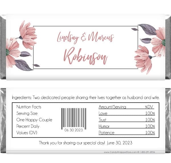 WA388 - Rose Gold Flowers Wedding Candy Bar Wrapper Rose Gold Flowers Wedding Candy Bar Wrapper Wedding Favors WA388