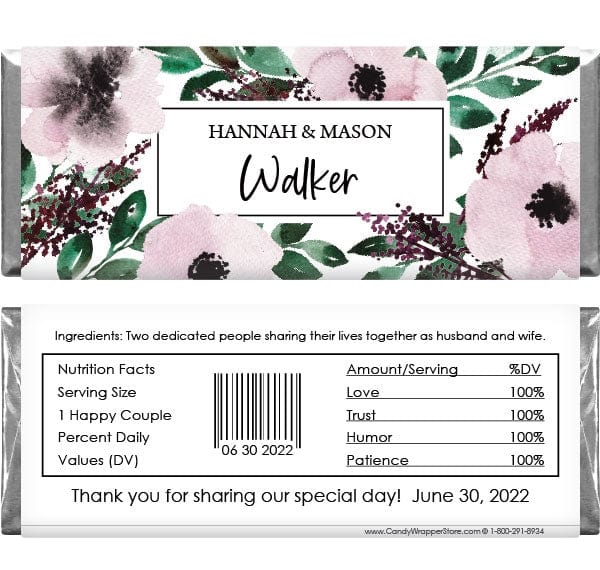 WA389 - Burgundy and Blush Garden Party Wedding Candy Bar Wrapper Burgundy and Blush Garden Party Wedding Candy Bar Wrapper Wedding Favors WA389