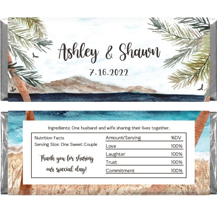 WA391 - Beach Wedding Candy Bar Wrapper Beach Wedding Candy Bar Wrapper for 1.55 oz Hershey's Candy Bars. Wedding Favors WA391