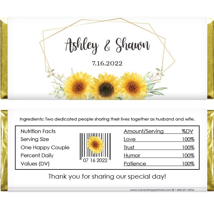 WA392 - Sunflower Frame Wedding Candy Bar Wrapper Sunflower Frame Wedding Candy Bar Wrapper Wedding Favors WA392