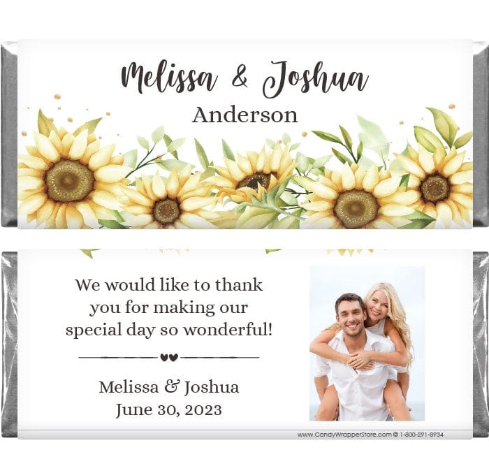 WA393 - Sunflowers and Photo Wedding Candy Bar Wrapper Sunflowers and Photo Wedding Candy Bar Wrapper Wedding Favors WA393