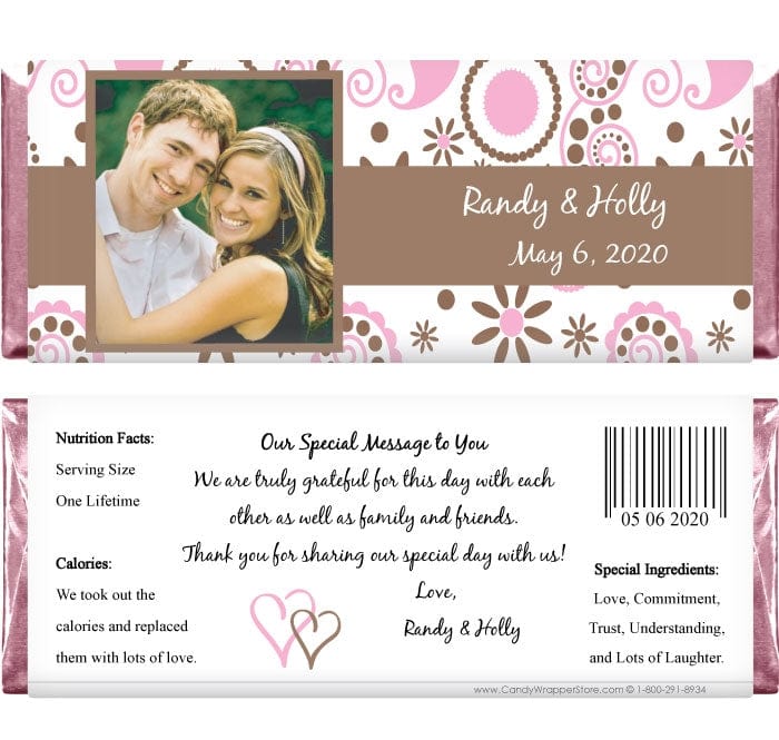 WA418p - Wedding Pink & Brown Photo Candy Bar Wrappers Wedding Pink & Brown Photo Candy Bar Wrappers Wedding Favors WA418