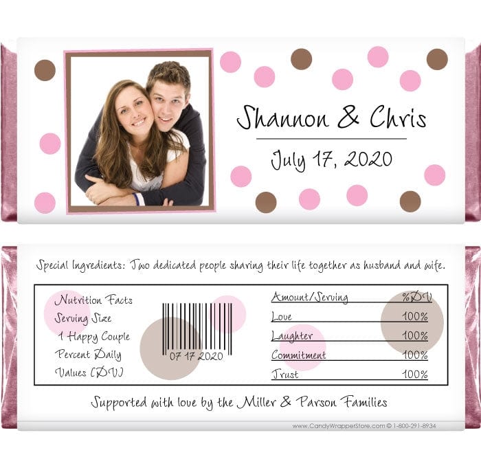 WA450PINK - Wedding Dots Photo Candy Bar Wrappers Wedding Dots Photo Candy Bar Wrappers Wedding Favors WA450