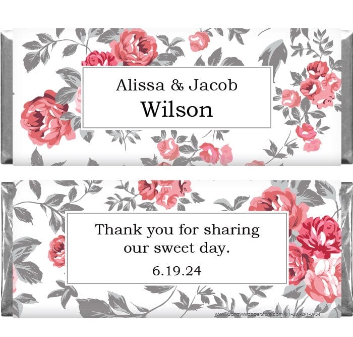 WA460 - Rose and Stems Floral Wedding Candy Bar Wrapper Rose and Stems Wedding Candy Bar Wrapper Wedding Favors WA460