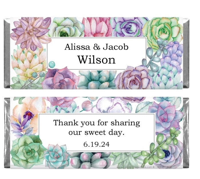 WA466 - Succulents Watercolor Wedding Candy Bar Wrapper Succulents Watercolor Wedding Candy Bar Wrapper Wedding Favors WA466