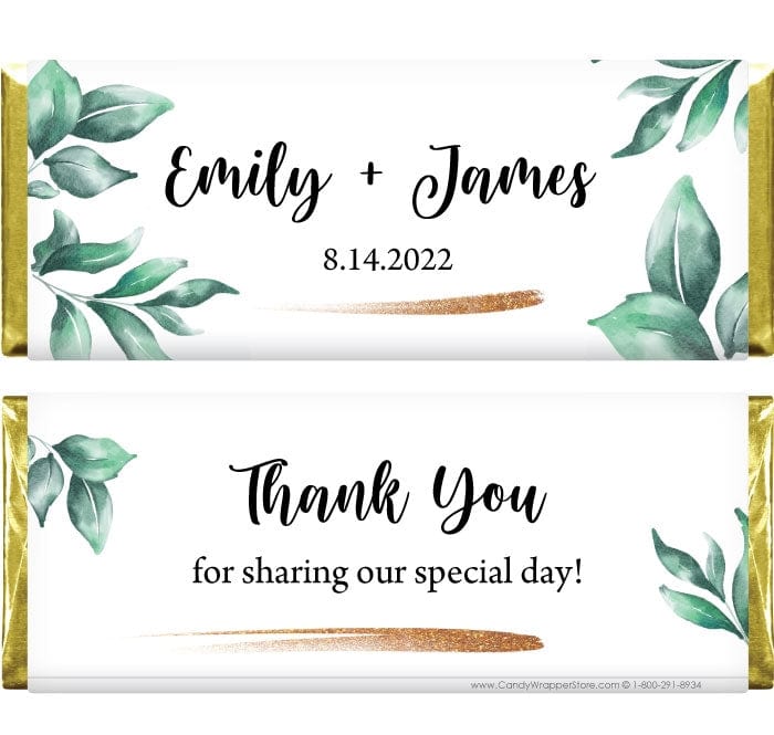WA470 - Greenery and Glitter Gold Wedding Candy Bar Wrapper Greenery and Glitter Gold Wedding Candy Bar Wrapper Wedding Favors WA470