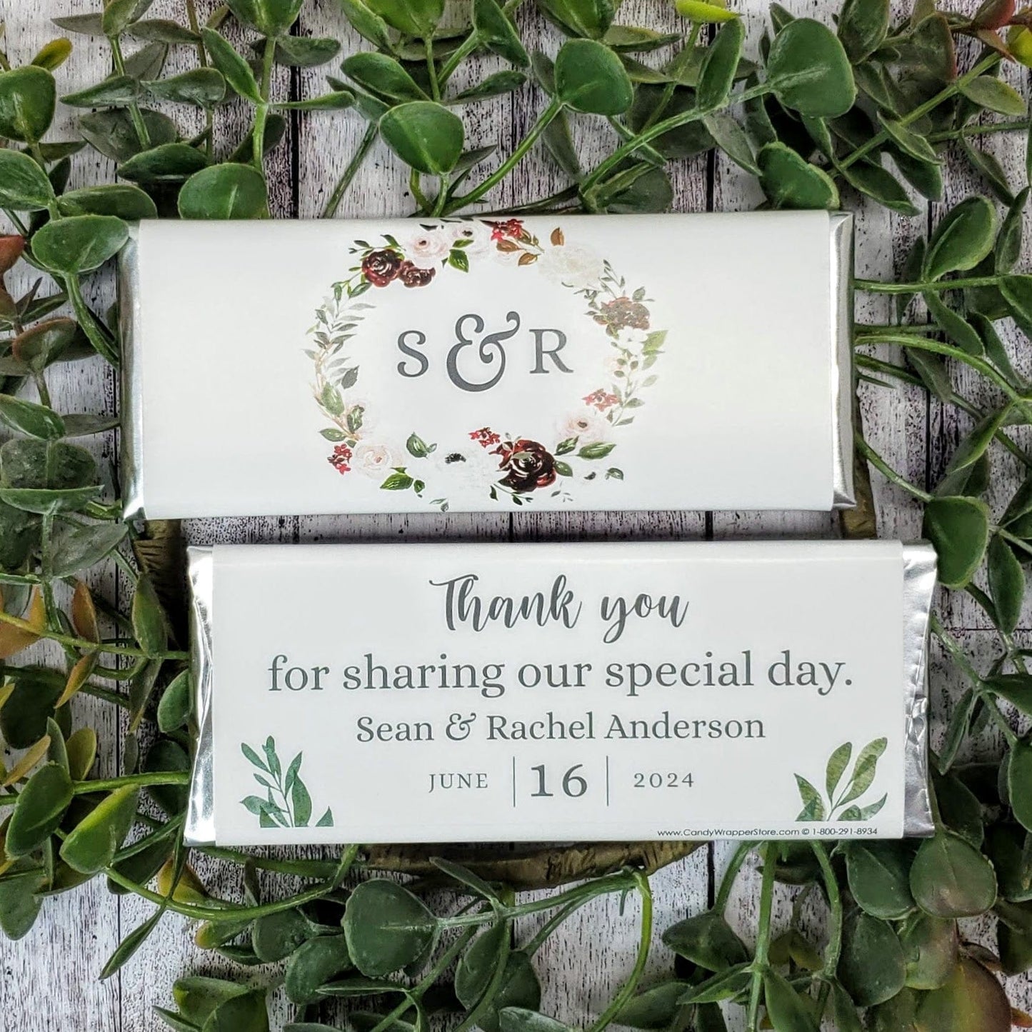 WA473 - Rustic Wreath Wedding Candy Bar Wrapper Rustic Wreath Wedding Candy Bar Wrapper Wedding Favors WA473