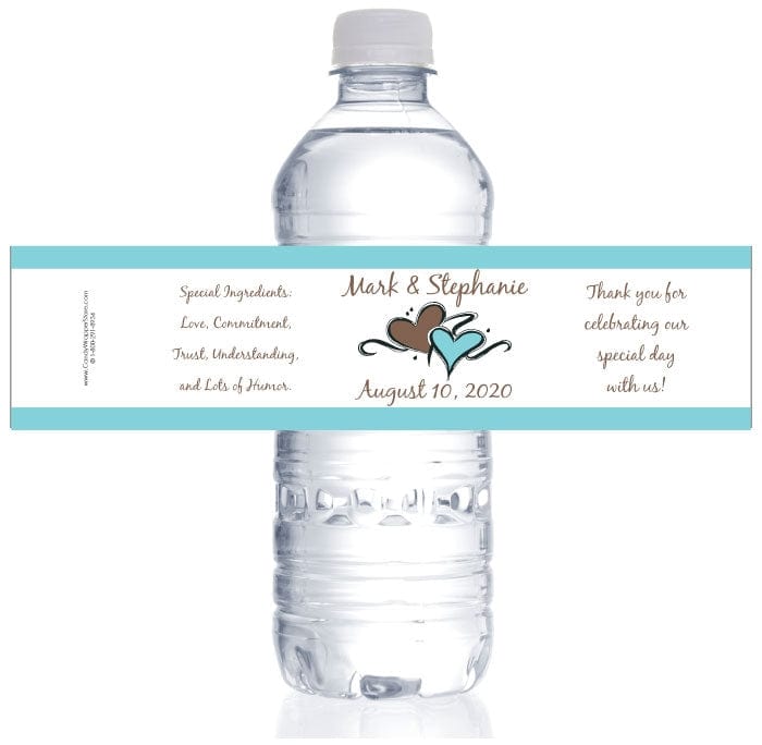 WB14 - Wedding Double Hearts Water Bottle Labels wa1