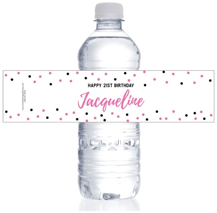 WBBD204 - Pink and Black Dots Birthday Water Bottle Labels Pink and Black Dots Birthday Water Bottle Labels Party Favors BD204