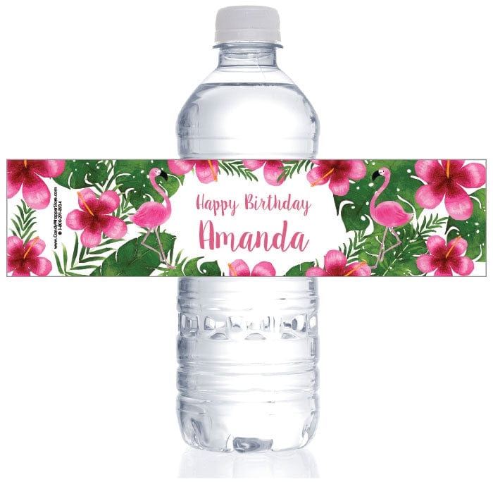 WBBD438 - Tropical Flamingos and Palms Birthday Water Bottle Labels Tropical Flamingos and Palms Birthday Water Bottle Labels Party Favors Candy Wrapper Store