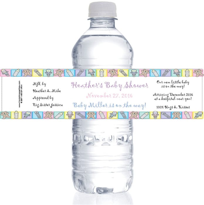 WBBS201 - Pastel Border Baby Shower Water Bottle Labels Pastel Border Baby Shower Water Bottle Labels BS201