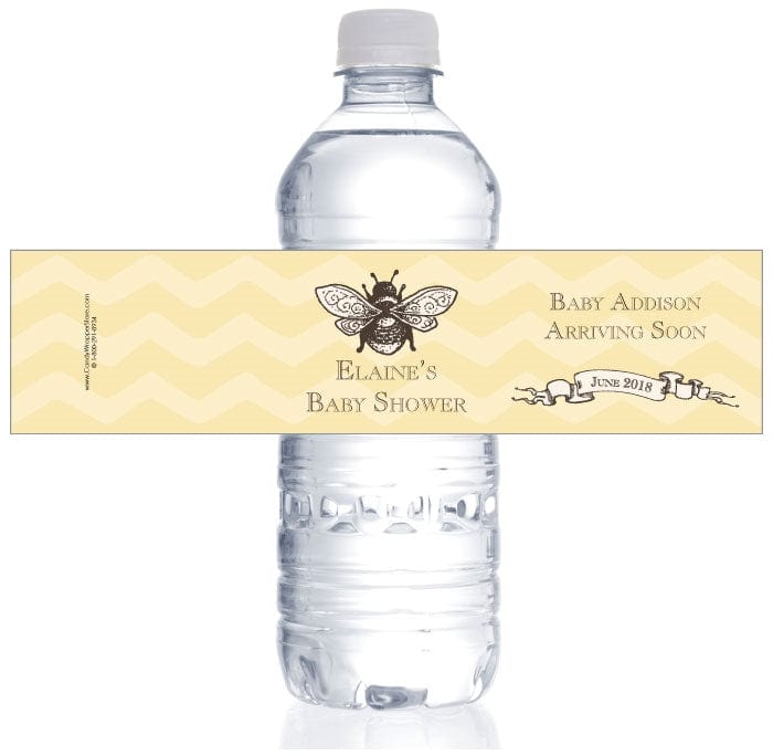 WBBS265 - Bumble Bee Baby Shower Water Bottle Label Vintage Bumble Bee Baby Shower Custom Water Bottle Labels Wedding Favors BS265