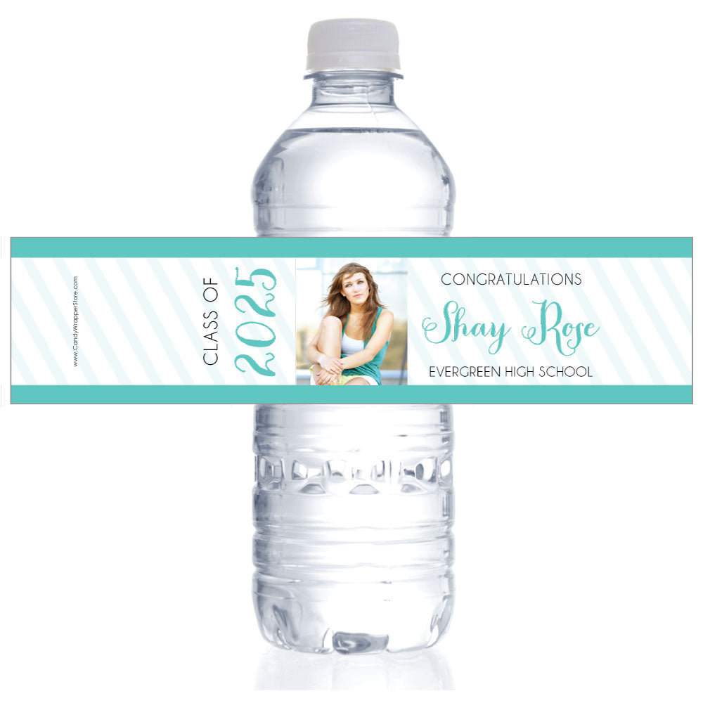 WBGRAD224photo - Graduation Trendy Stripes Photo Water Bottle Labels Graduation Trendy Stripes Water Bottle Labels with Photo Party Favors GRAD224