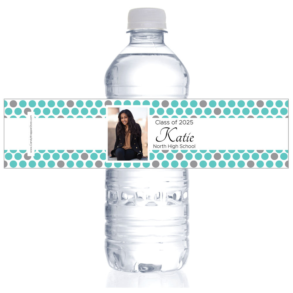 WBGRAD229 - Graduation Polka Dots Photo Water Bottle Labels Graduation Polka Dots Photo Water Bottle Labels Party Favors GRAD229