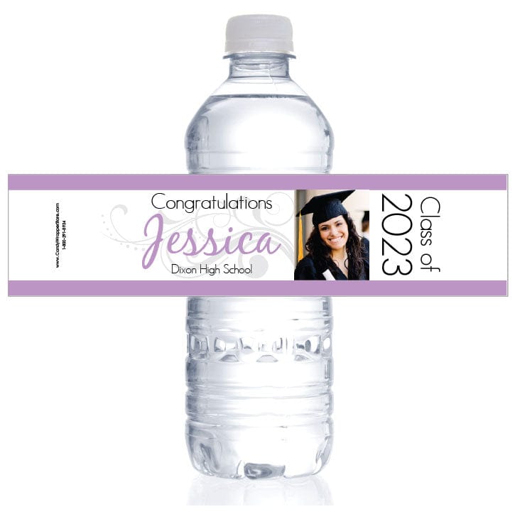 Graduation Trendy Stripes Water Bottle Labels with Photo – Candy Wrapper  Store