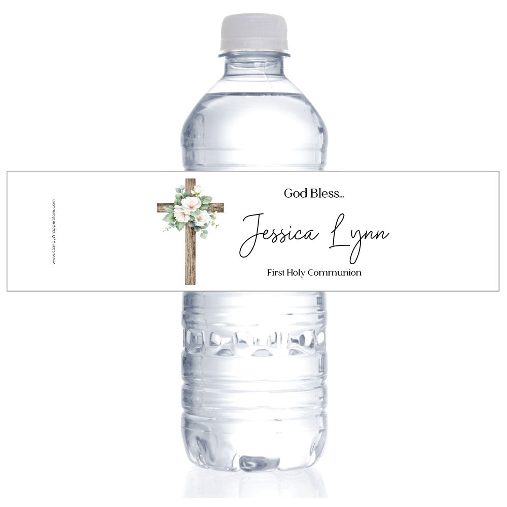 WBREL205 - Pink Border with Cross Religious Water Bottle Label Pink Border with Cross Religious Water Bottle Label REL205