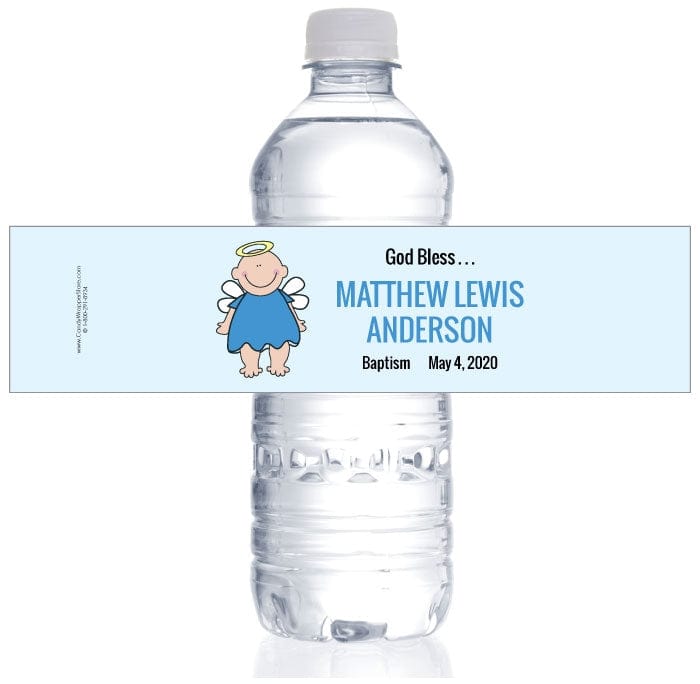 WBREL208 - Angel Baby Boy Religious Water Bottle Label Angel Baby Boy Religious Water Bottle Label REL208
