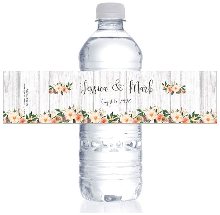 WBWA374 - Rustic Woodgrain Floral Wedding Water Bottle Label Rustic Woodgrain Floral Wedding Water Bottle Label WA374
