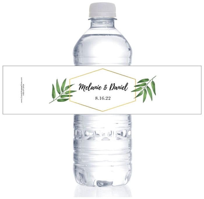 WBWA380 - Golden Hexagon Frame Wedding Water Bottle Label Golden Hexagon Frame Wedding Water Bottle Label WA380