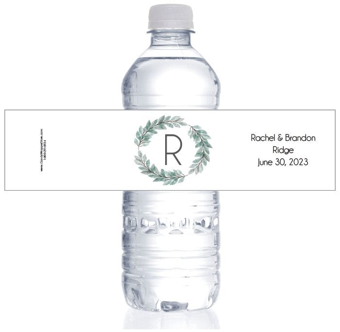 WBWA386 - Green Leafy Wreath Wedding Water Bottle Label Green Leafy Wreath Wedding Water Bottle Label WA386