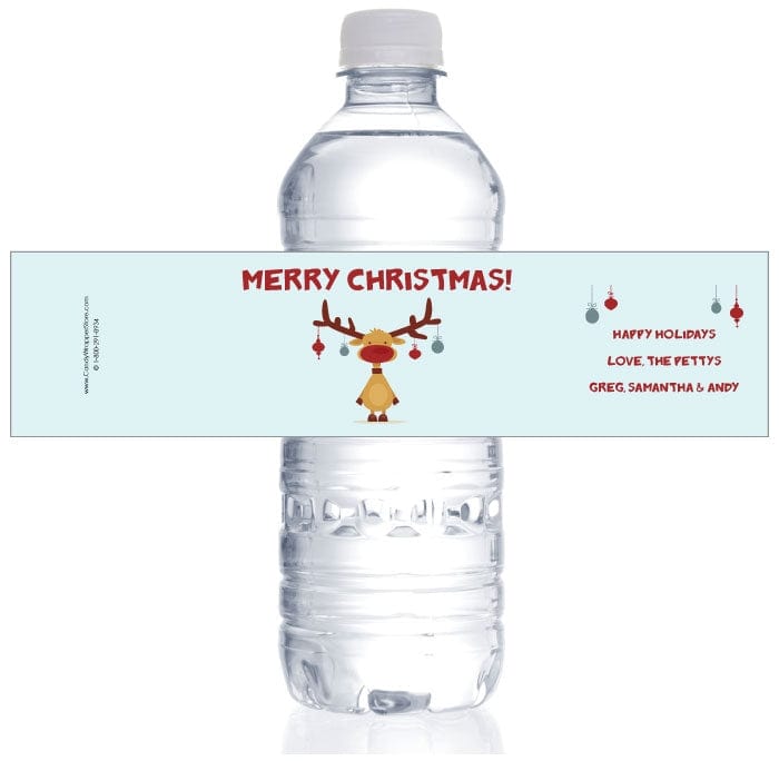 WBXMAS216 - Reindeer with Ornaments Water Bottle Labels Reindeer with Ornaments Water Bottle Labels XMAS216
