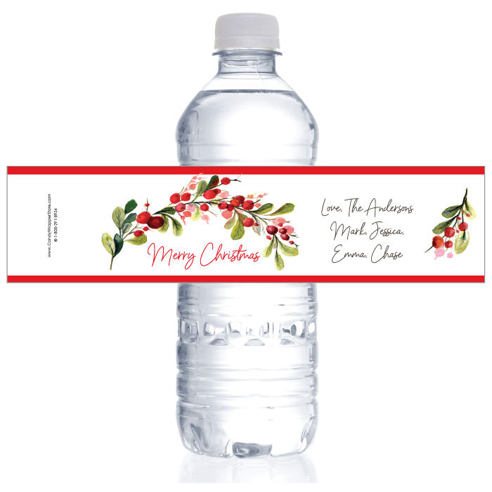 WBXMAS259 - Red Holly Bough Christmas Water Bottle Labels Red Holly Bough Christmas Water Bottle Labels XMAS259
