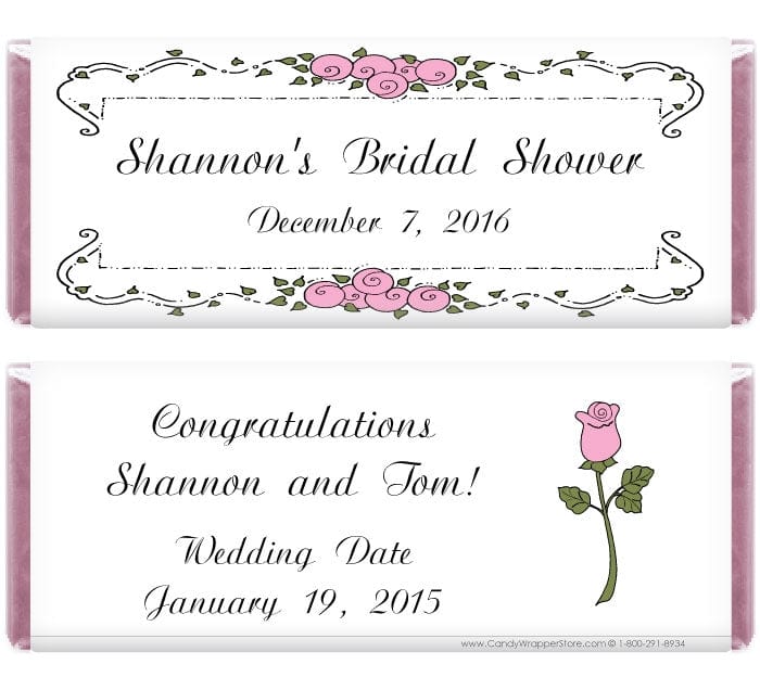 WS200P - Wedding Shower Pink Roses Candy Bar Wrapper Wedding Shower Pink Roses Candy Bar Wrapper Wedding Favors WS200