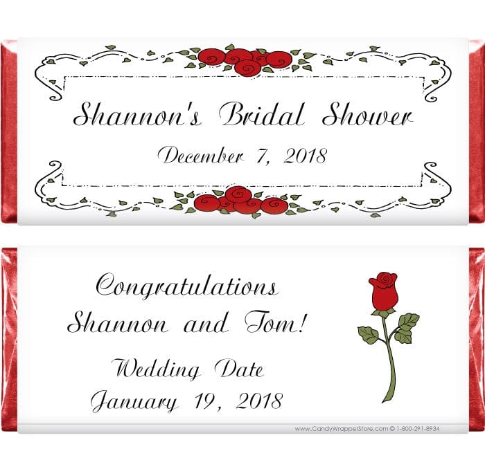 WS200R - Wedding Shower Red Roses Candy Bar Wrapper Wedding Shower Red Roses Candy Bar Wrapper Wedding Favors WS200