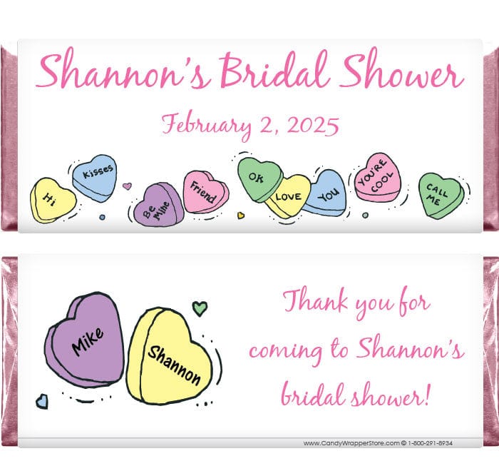 WS202 - Wedding Shower Candy Hearts Candy Bar Wrapper Conversation Hearts Wedding Shower 1.55 oz Hersheys Candy Bar Wrappers Wedding Favors WS202