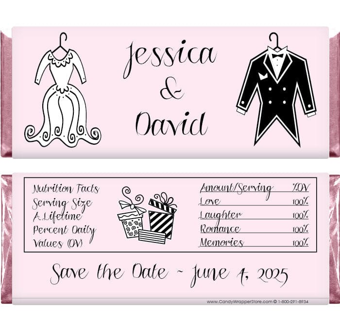 WS210 - Save the Date Dress & Tux Candy Bar Wrappers Save the Date Dress & Tux Candy Bar Wrappers Candy Wrapper Store