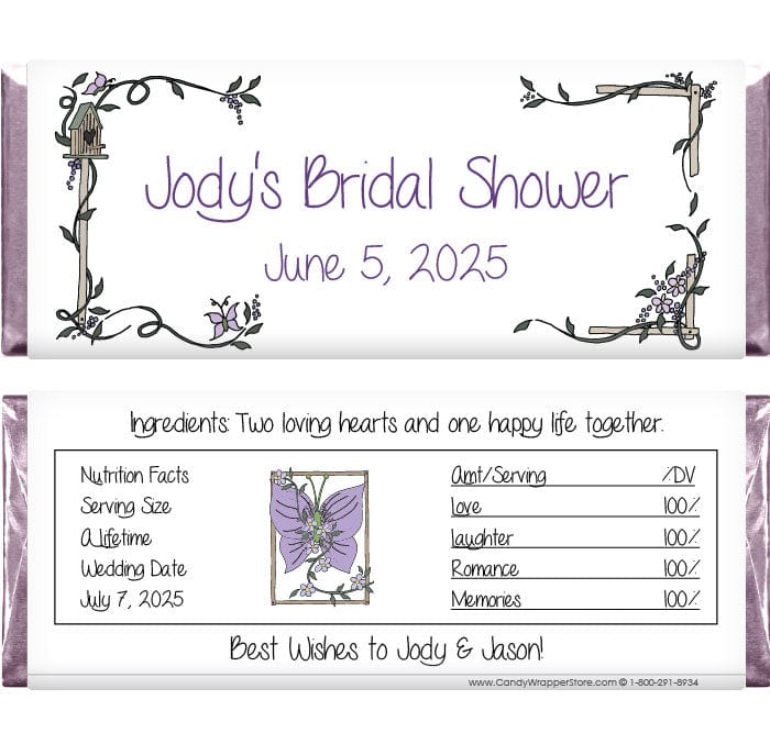 WS216 - Wedding Shower Butterflies Vines Candy Bar Wrapper Wedding Shower Butterflies and Vines Candy Bar Wrapper Wedding Favors WS216
