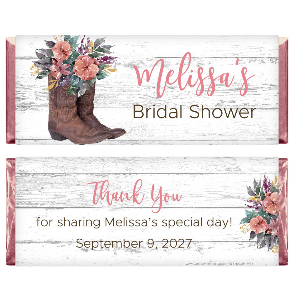 WS346 - Floral Boots Bridal Shower Candy Bar Wrapper Floral Boots Bridal Shower Candy Bar Wrapper WS346
