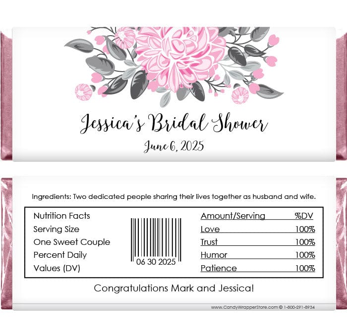 WS405 - Pretty Pink Peony Bridal Shower Candy Bar Wrappers Pretty Pink Peony Wedding Shower Candy Bar Wrappers Wedding Favors WS405