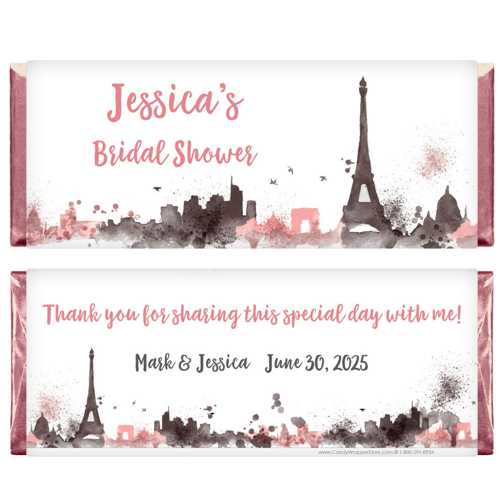 WS434 - Watercolor Paris Skyline Bridal Shower Candy Bar Wrapper Watercolor Paris Skyline Bridal Shower Candy Bar Wrapper Candy Wrapper Store