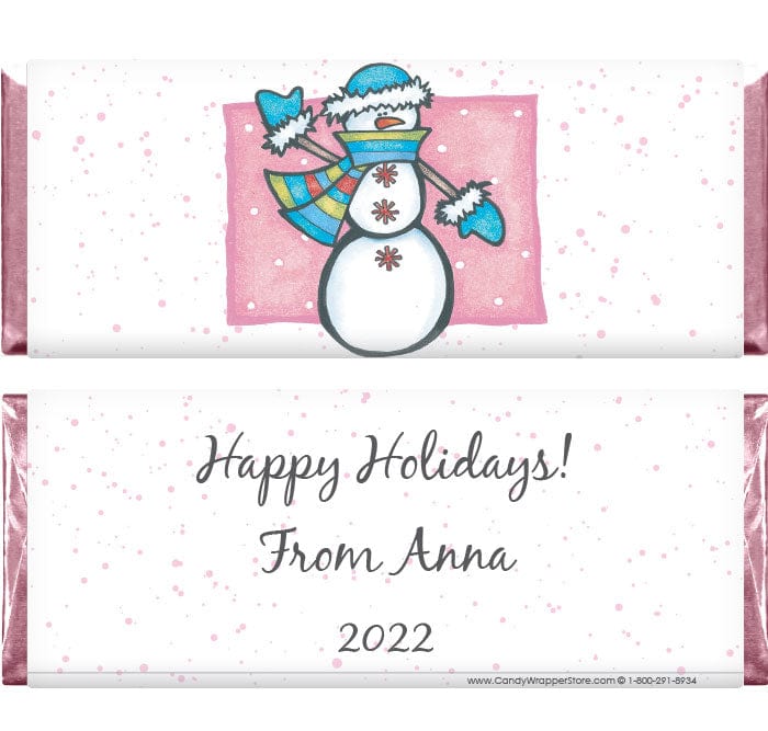 XMAS107 - Pink Snowgirl Holiday Candy Bar Wrapper Pink Snowgirl Holiday Candy Bar Wrapper Candy Wrapper Store